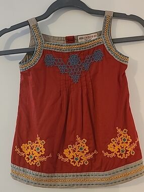 M.S Indigo Girls' Boho Rust Flower Embroidered Sleeveless Summer Top Dress